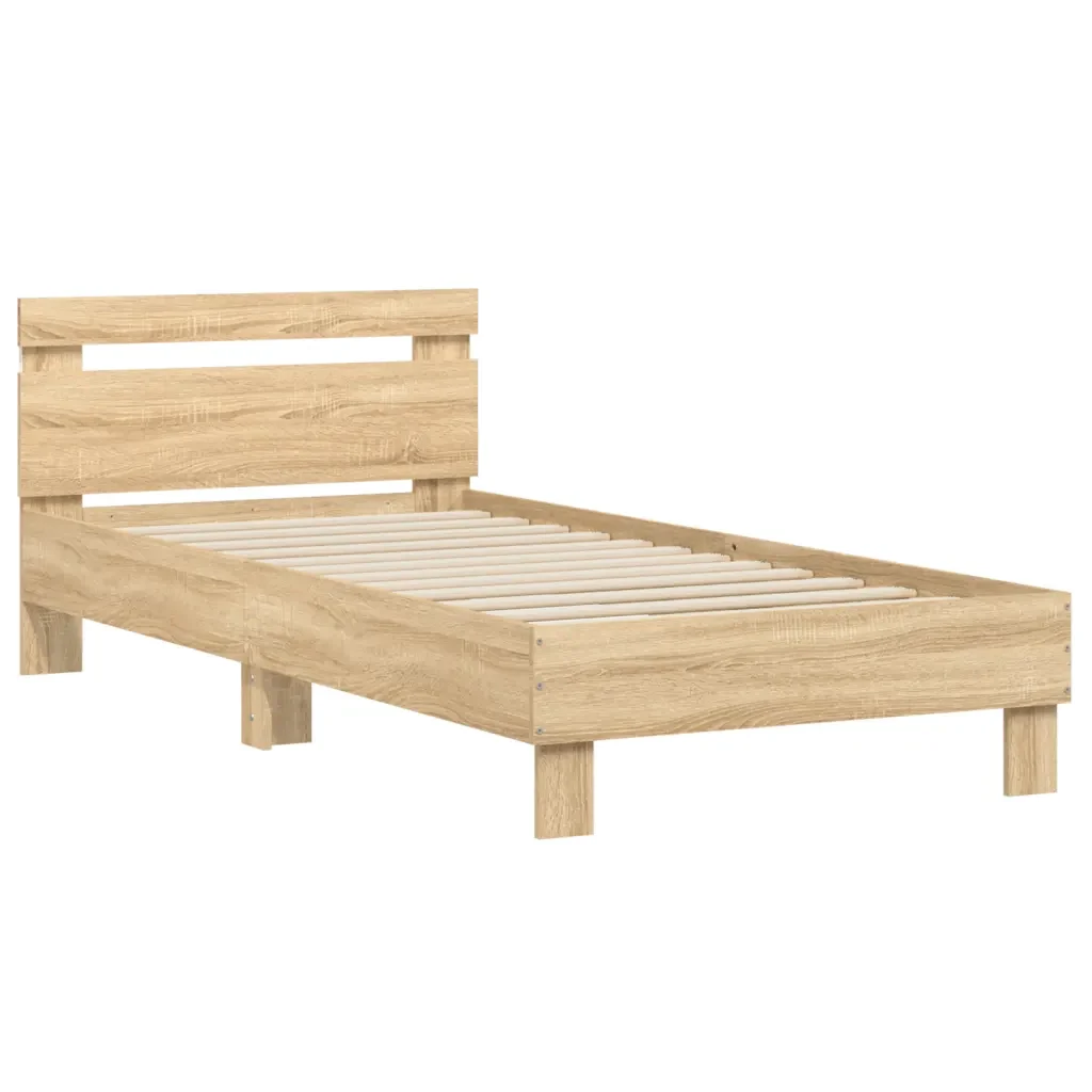 Letto singolo | Letto per adulti | Giroletto con Testiera e LED Rovere Sonoma 90x200 cm - Image 6