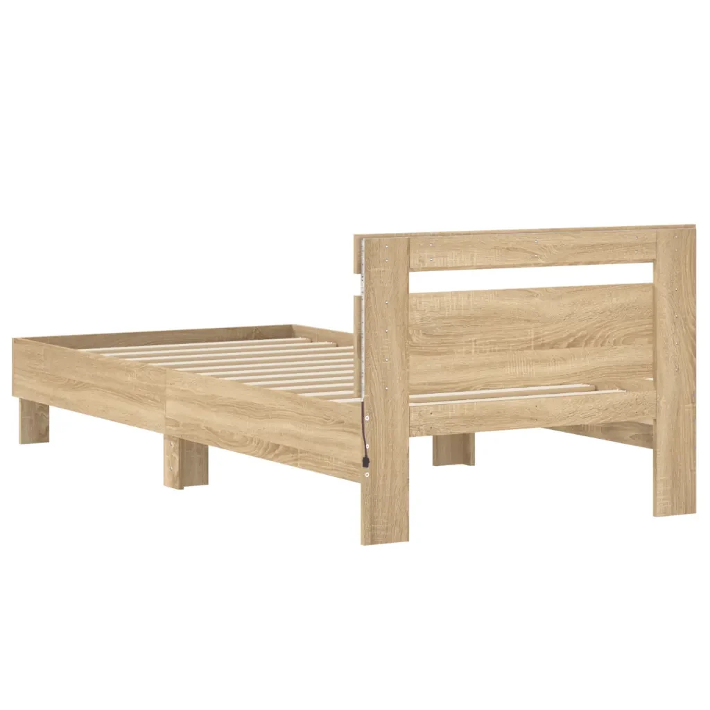 Letto singolo | Letto per adulti | Giroletto con Testiera e LED Rovere Sonoma 90x200 cm - Image 9