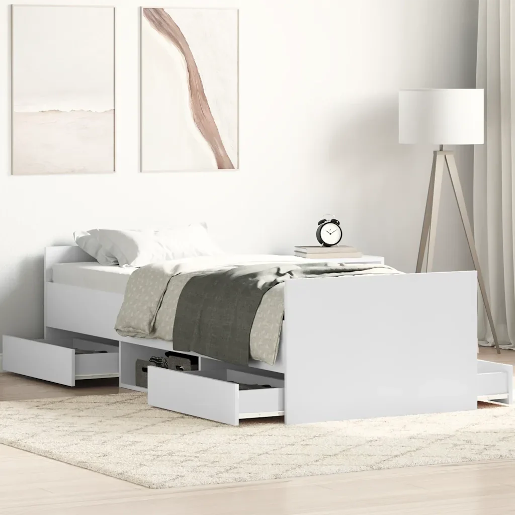 Letto singolo | Letto per adulti | Giroletto con Testiera e Pediera Bianco 100x200 cm - Image 2