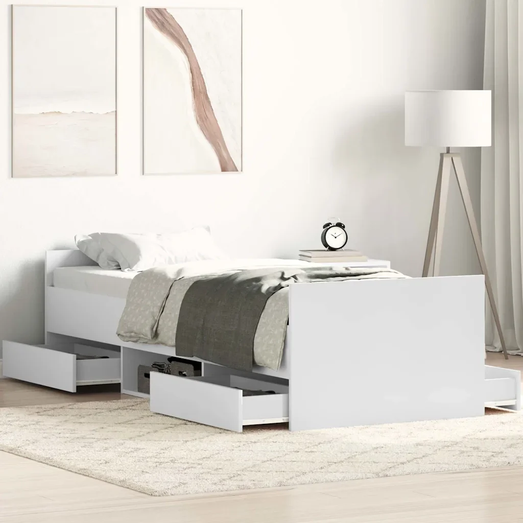 Letto singolo | Letto per adulti | Giroletto con Testiera e Pediera Bianco 90x190 cm - Image 2