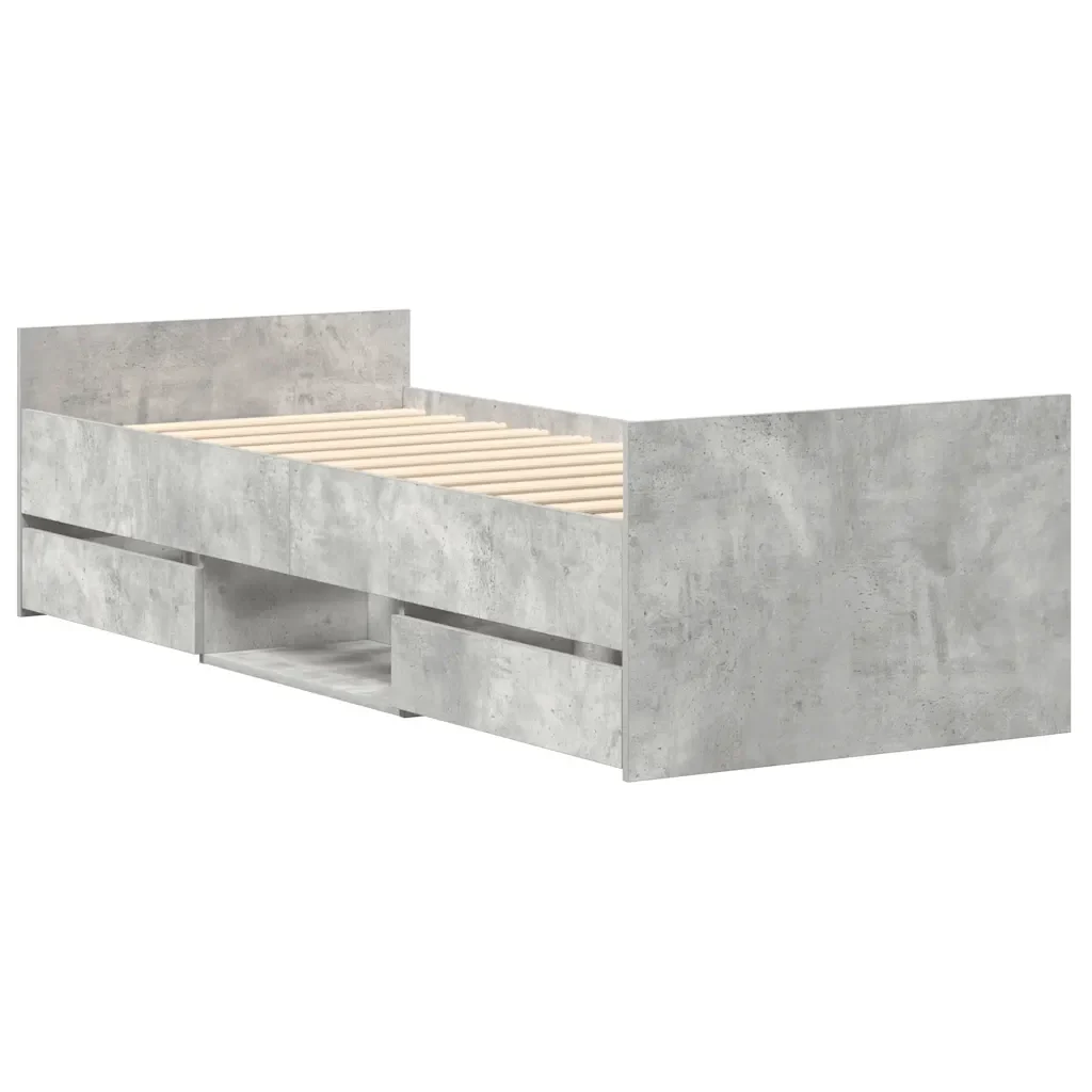 Letto singolo | Letto per adulti | Giroletto con Testiera e Pediera Grigio Cemento 75x190 cm - Image 8