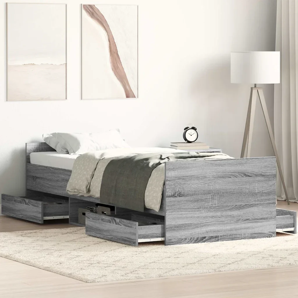 Letto singolo | Letto per adulti | Giroletto con Testiera e Pediera Grigio Sonoma 75x190 cm - Image 2