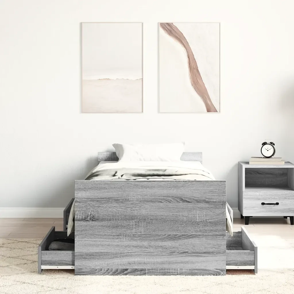 Letto singolo | Letto per adulti | Giroletto con Testiera e Pediera Grigio Sonoma 75x190 cm - Image 4