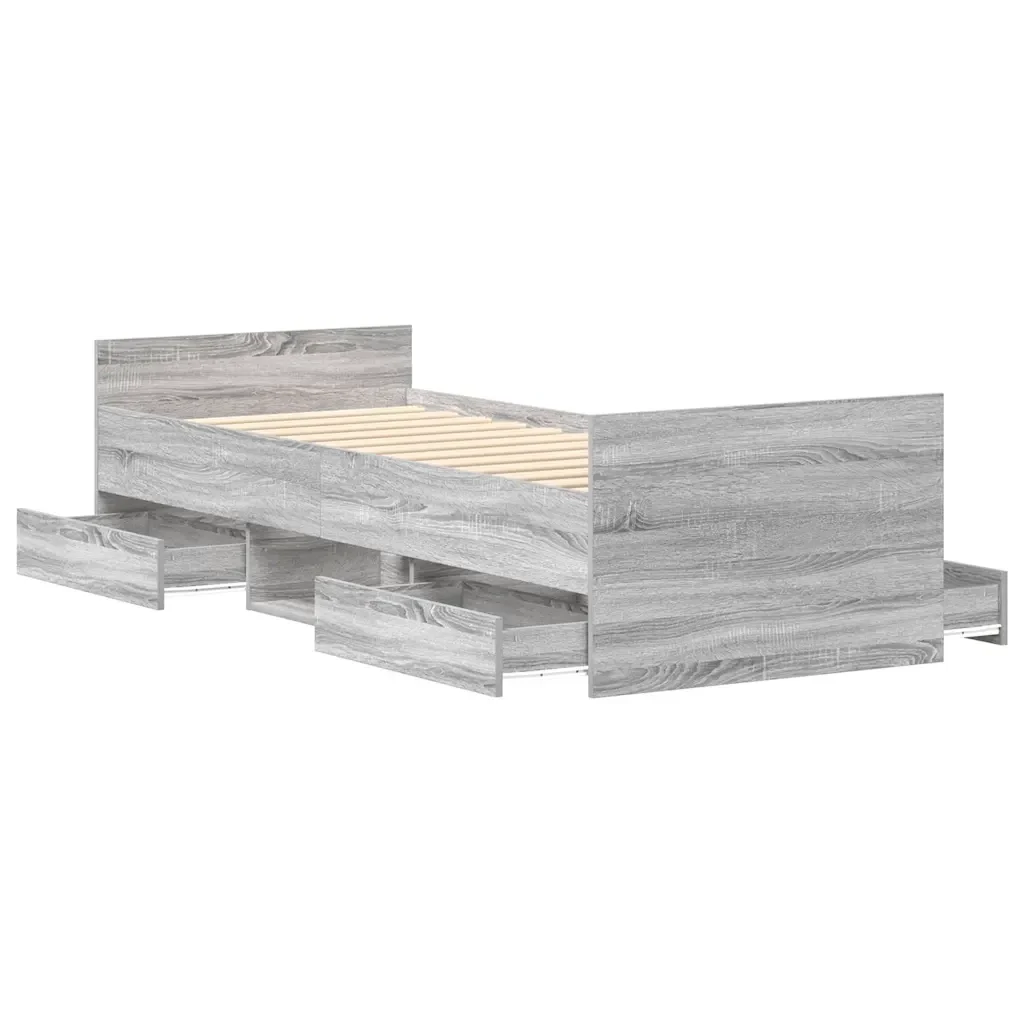 Letto singolo | Letto per adulti | Giroletto con Testiera e Pediera Grigio Sonoma 75x190 cm - Image 5