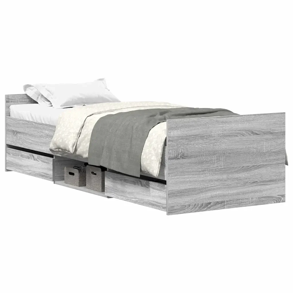Letto singolo | Letto per adulti | Giroletto con Testiera e Pediera Grigio Sonoma 90x200 cm