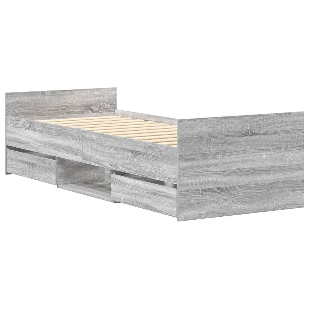 Letto singolo | Letto per adulti | Giroletto con Testiera e Pediera Grigio Sonoma 90x200 cm - Image 8