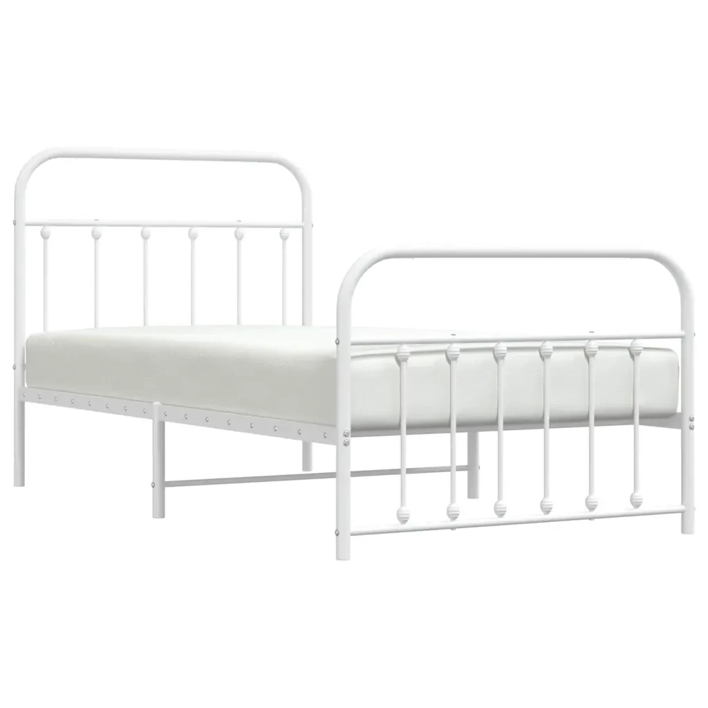 Letto singolo | Letto per adulti | Giroletto con Testiera e Pediera Metallo Bianco 100x190 cm - Image 5