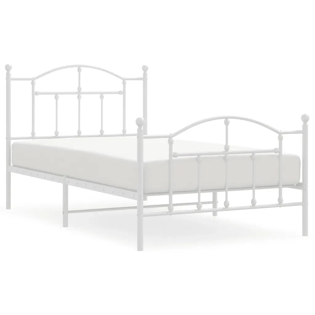 Letto singolo | Letto per adulti | Giroletto con Testiera e Pediera Metallo Bianco 100x190 cm