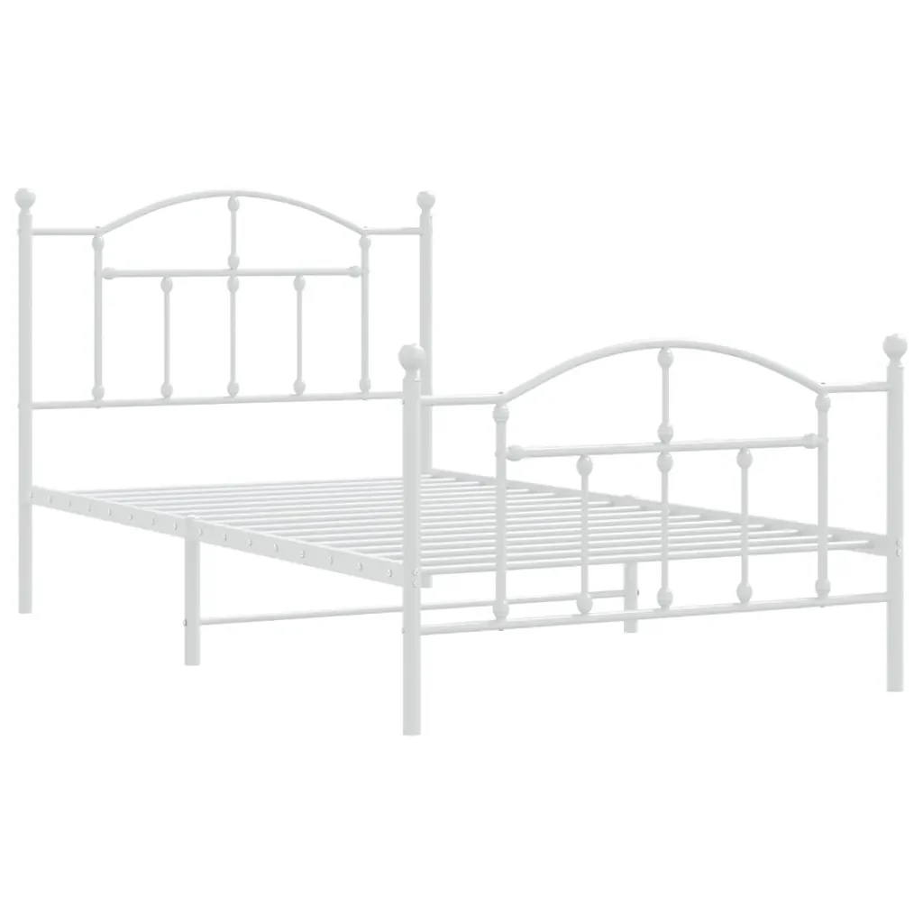 Letto singolo | Letto per adulti | Giroletto con Testiera e Pediera Metallo Bianco 100x190 cm - Image 4