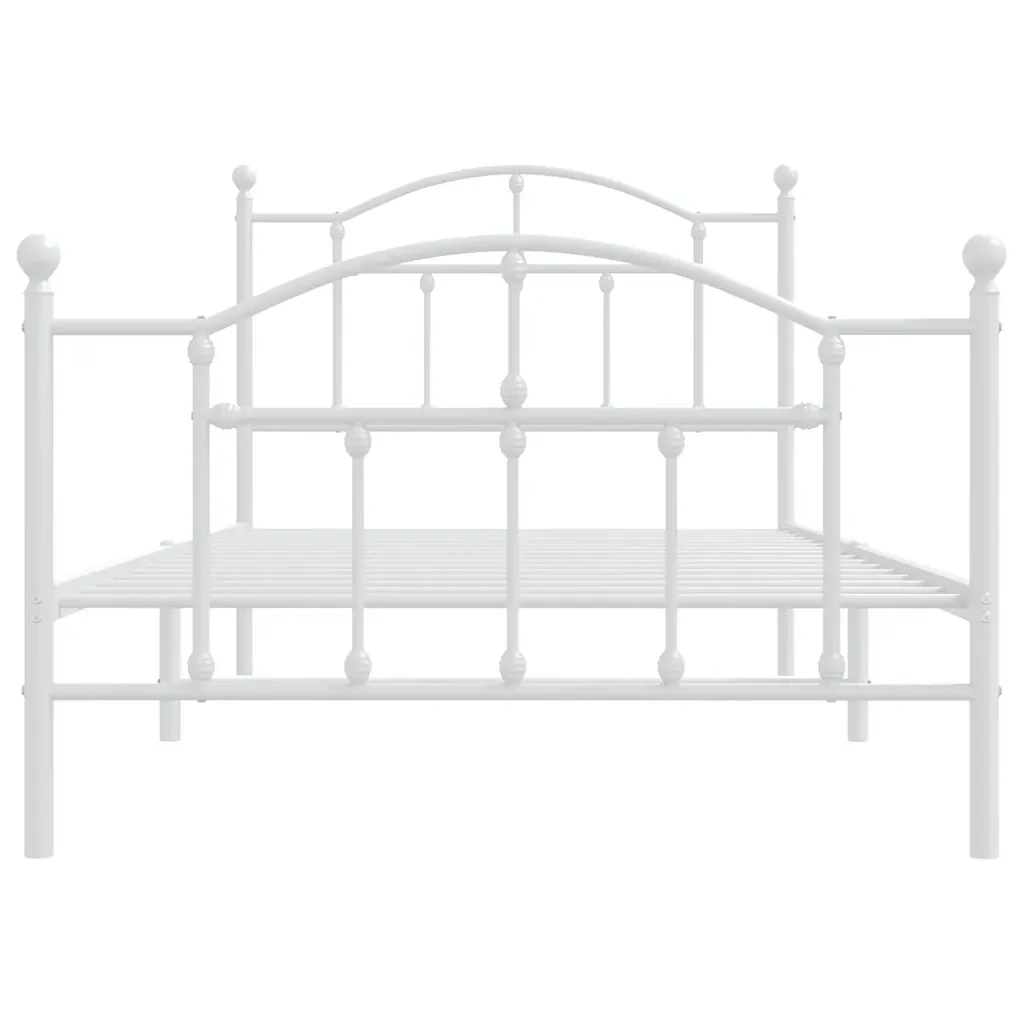Letto singolo | Letto per adulti | Giroletto con Testiera e Pediera Metallo Bianco 100x190 cm - Image 6