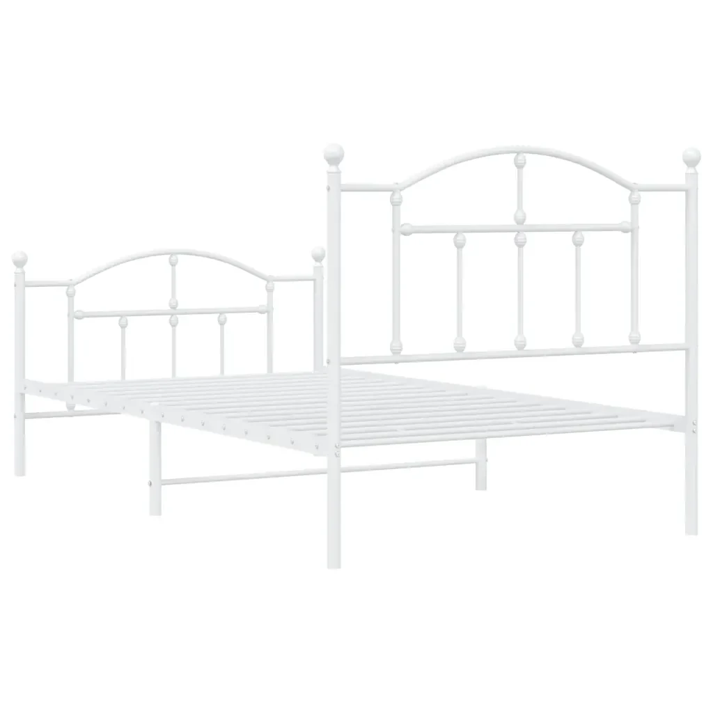 Letto singolo | Letto per adulti | Giroletto con Testiera e Pediera Metallo Bianco 100x190 cm - Image 8