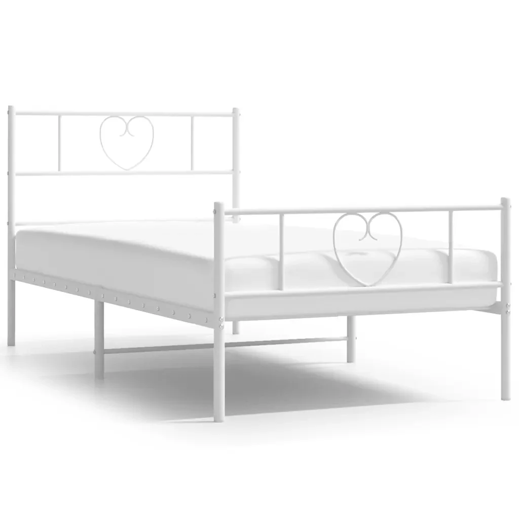 Letto singolo | Letto per adulti | Giroletto con Testiera e Pediera Metallo Bianco 100x190 cm