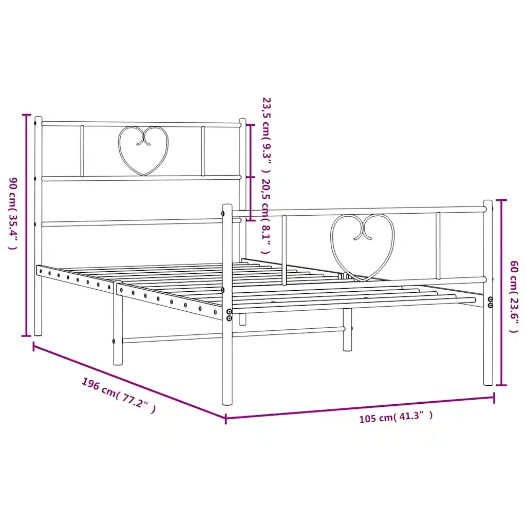Letto singolo | Letto per adulti | Giroletto con Testiera e Pediera Metallo Bianco 100x190 cm - Image 10