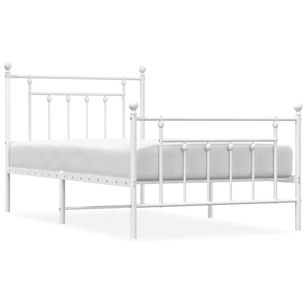 Letto singolo | Letto per adulti | Giroletto con Testiera e Pediera Metallo Bianco 100x190 cm