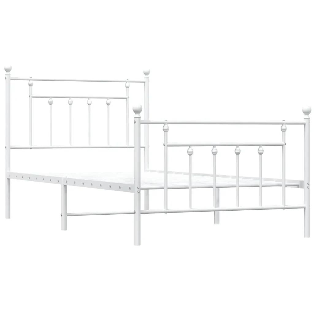 Letto singolo | Letto per adulti | Giroletto con Testiera e Pediera Metallo Bianco 100x190 cm - Image 3