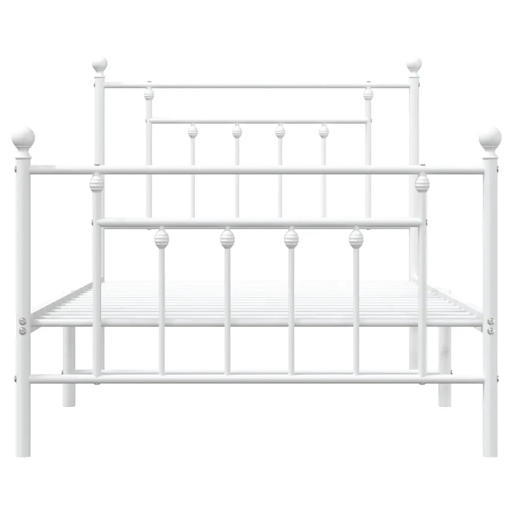 Letto singolo | Letto per adulti | Giroletto con Testiera e Pediera Metallo Bianco 100x190 cm - Image 6