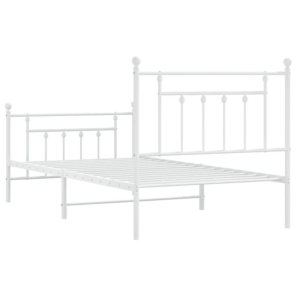 Letto singolo | Letto per adulti | Giroletto con Testiera e Pediera Metallo Bianco 100x190 cm - Image 8