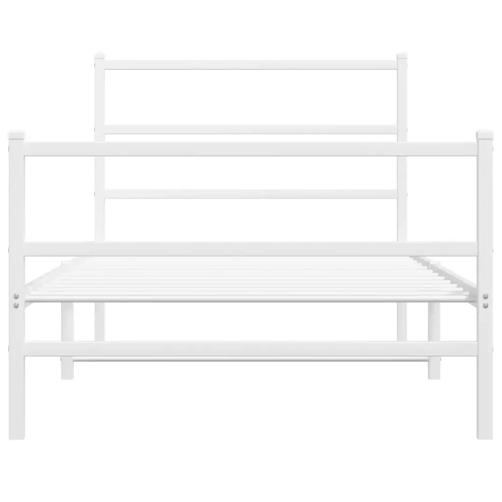 Letto singolo | Letto per adulti | Giroletto con Testiera e Pediera Metallo Bianco 100x190 cm - Image 5