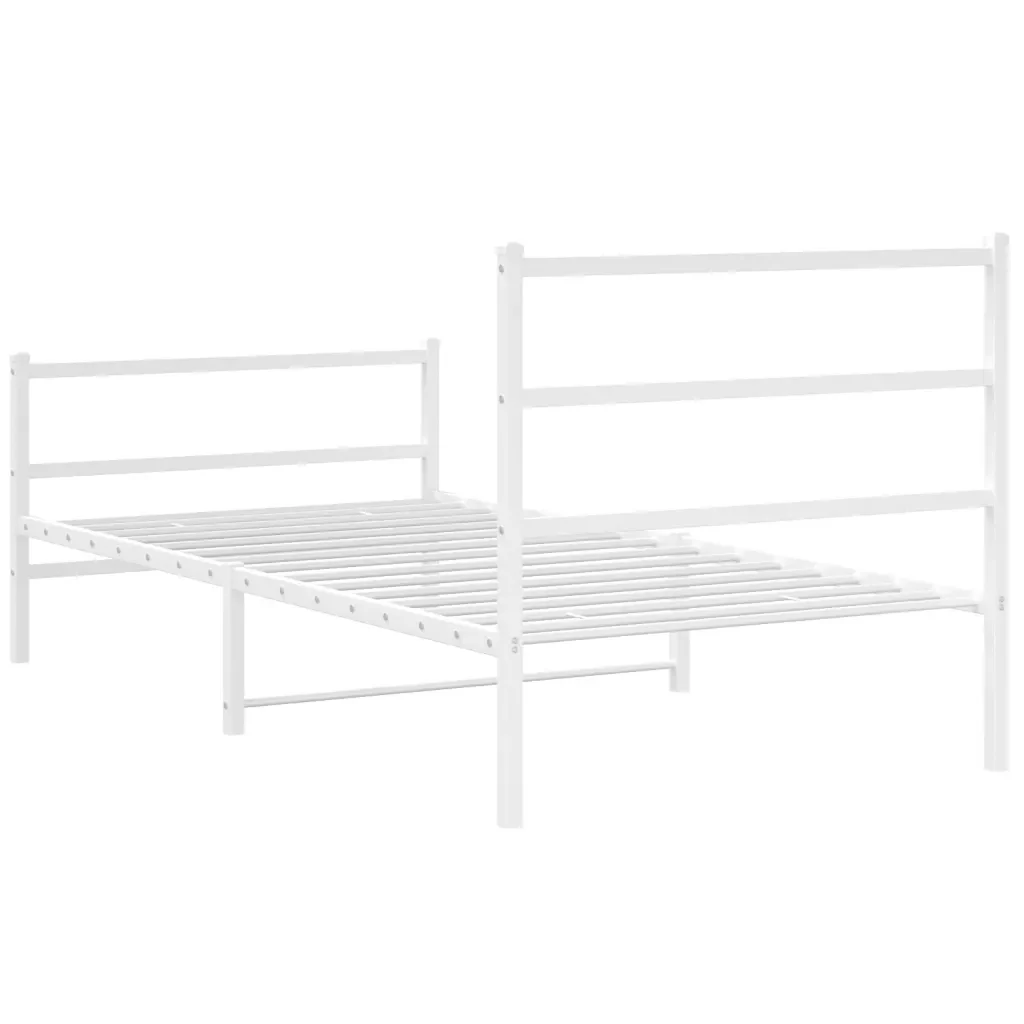 Letto singolo | Letto per adulti | Giroletto con Testiera e Pediera Metallo Bianco 100x190 cm - Image 7