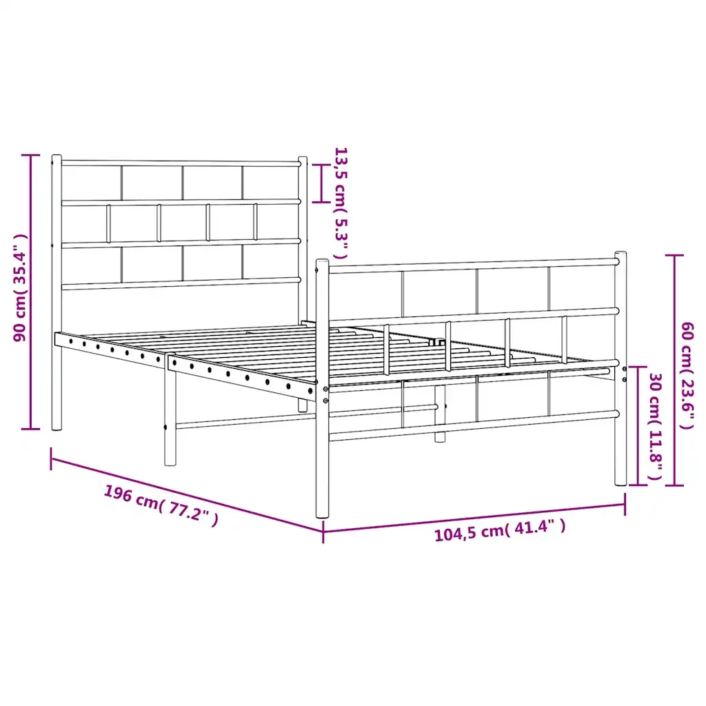 Letto singolo | Letto per adulti | Giroletto con Testiera e Pediera Metallo Bianco 100x190 cm - Image 10