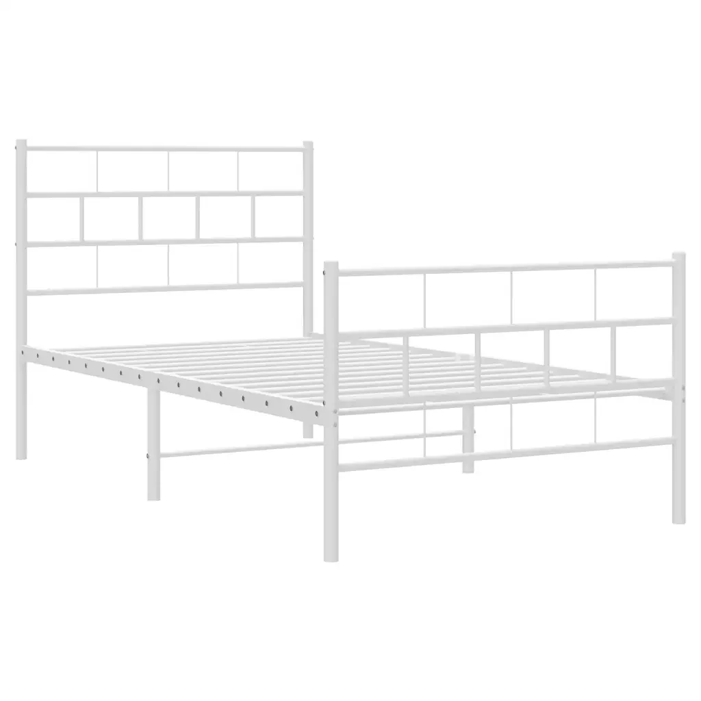 Letto singolo | Letto per adulti | Giroletto con Testiera e Pediera Metallo Bianco 100x190 cm - Image 5