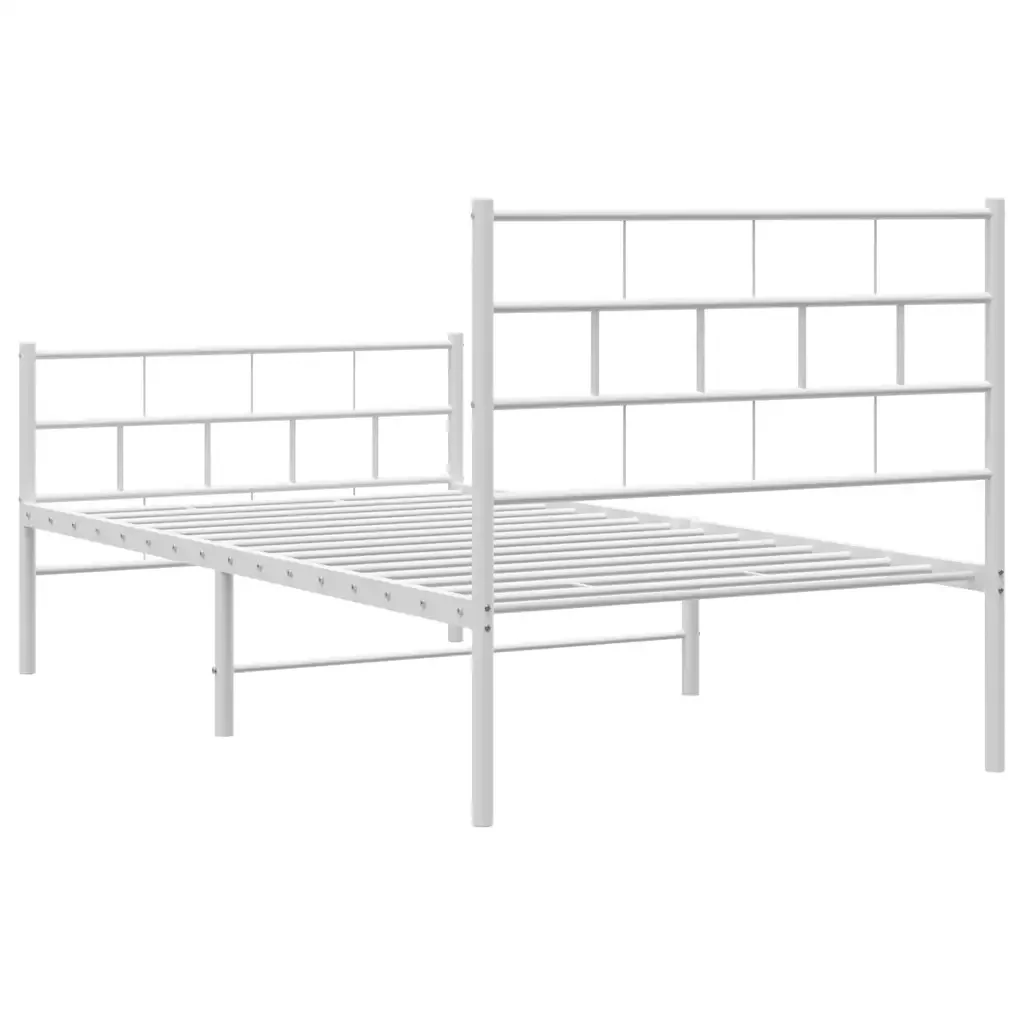 Letto singolo | Letto per adulti | Giroletto con Testiera e Pediera Metallo Bianco 100x190 cm - Image 8