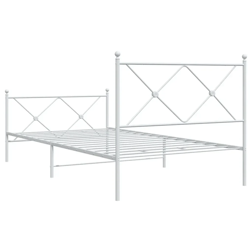 Letto singolo | Letto per adulti | Giroletto con Testiera e Pediera Metallo Bianco 100x190 cm - Image 6