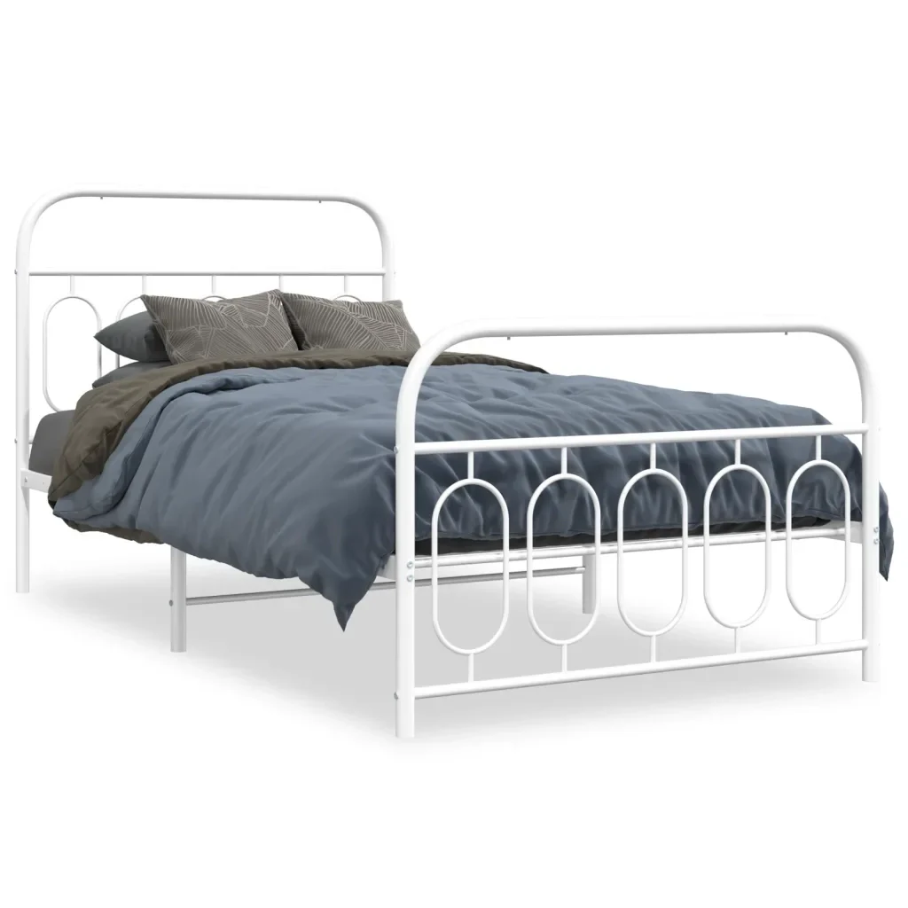 Letto singolo | Letto per adulti | Giroletto con Testiera e Pediera Metallo Bianco 100x190 cm