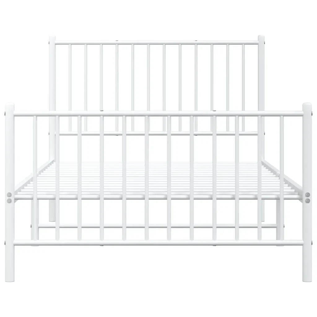 Letto singolo | Letto per adulti | Giroletto con Testiera e Pediera Metallo Bianco 100x190 cm - Image 6