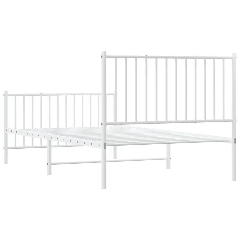 Letto singolo | Letto per adulti | Giroletto con Testiera e Pediera Metallo Bianco 100x190 cm - Image 8