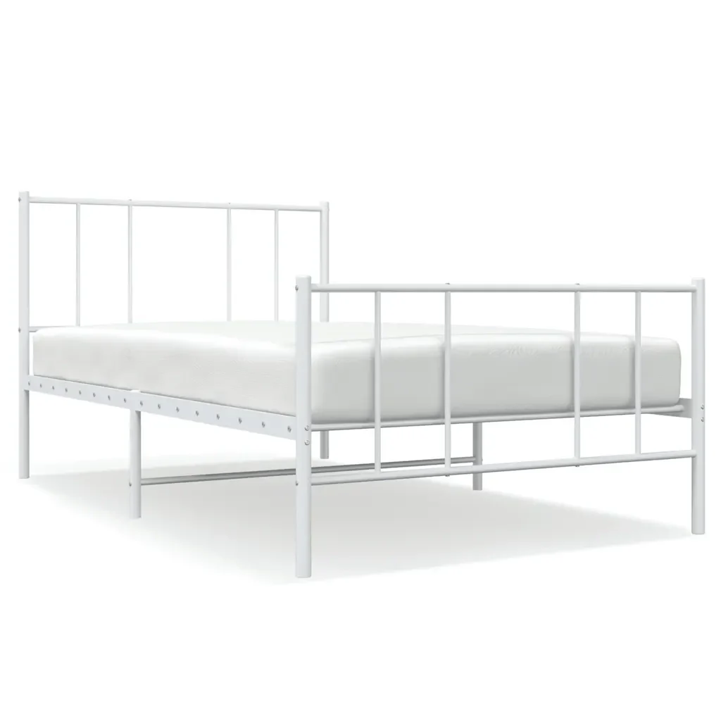 Letto singolo | Letto per adulti | Giroletto con Testiera e Pediera Metallo Bianco 100x200 cm