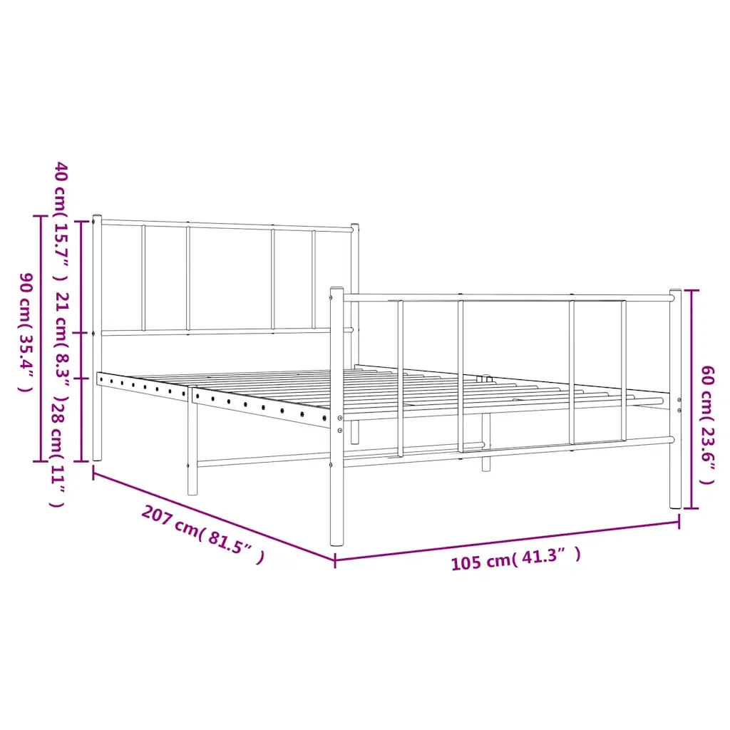 Letto singolo | Letto per adulti | Giroletto con Testiera e Pediera Metallo Bianco 100x200 cm - Image 10