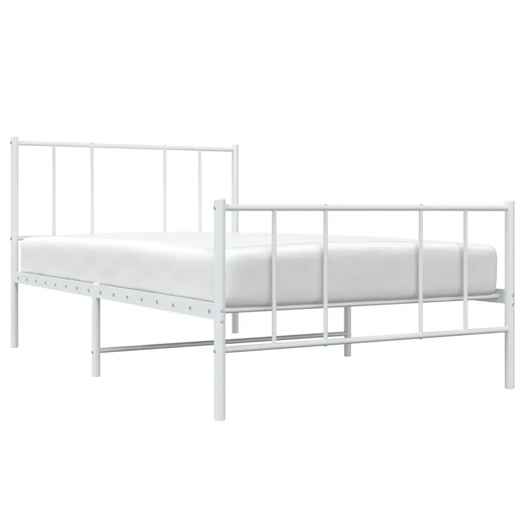 Letto singolo | Letto per adulti | Giroletto con Testiera e Pediera Metallo Bianco 100x200 cm - Image 5