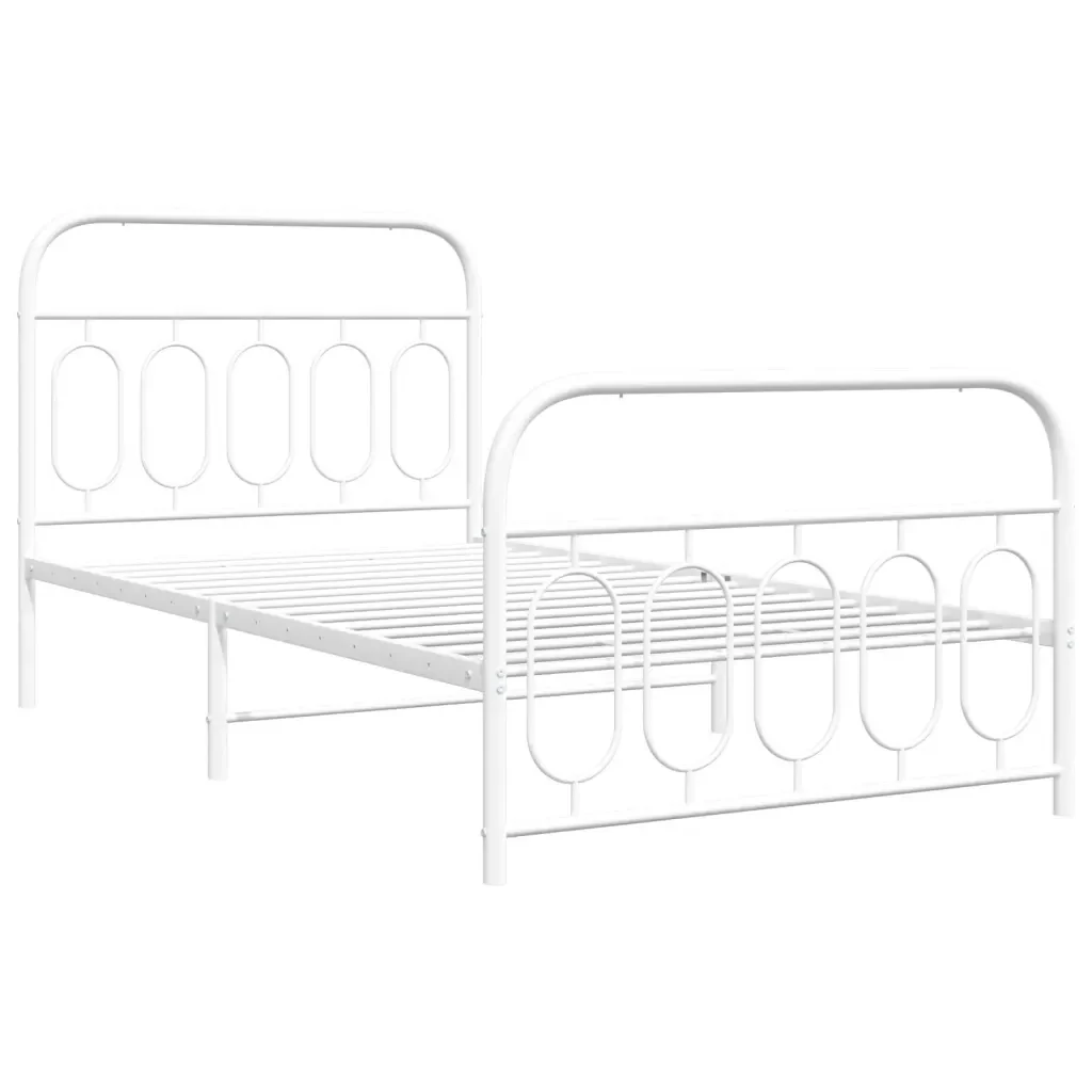 Letto singolo | Letto per adulti | Giroletto con Testiera e Pediera Metallo Bianco 100x200 cm - Image 3