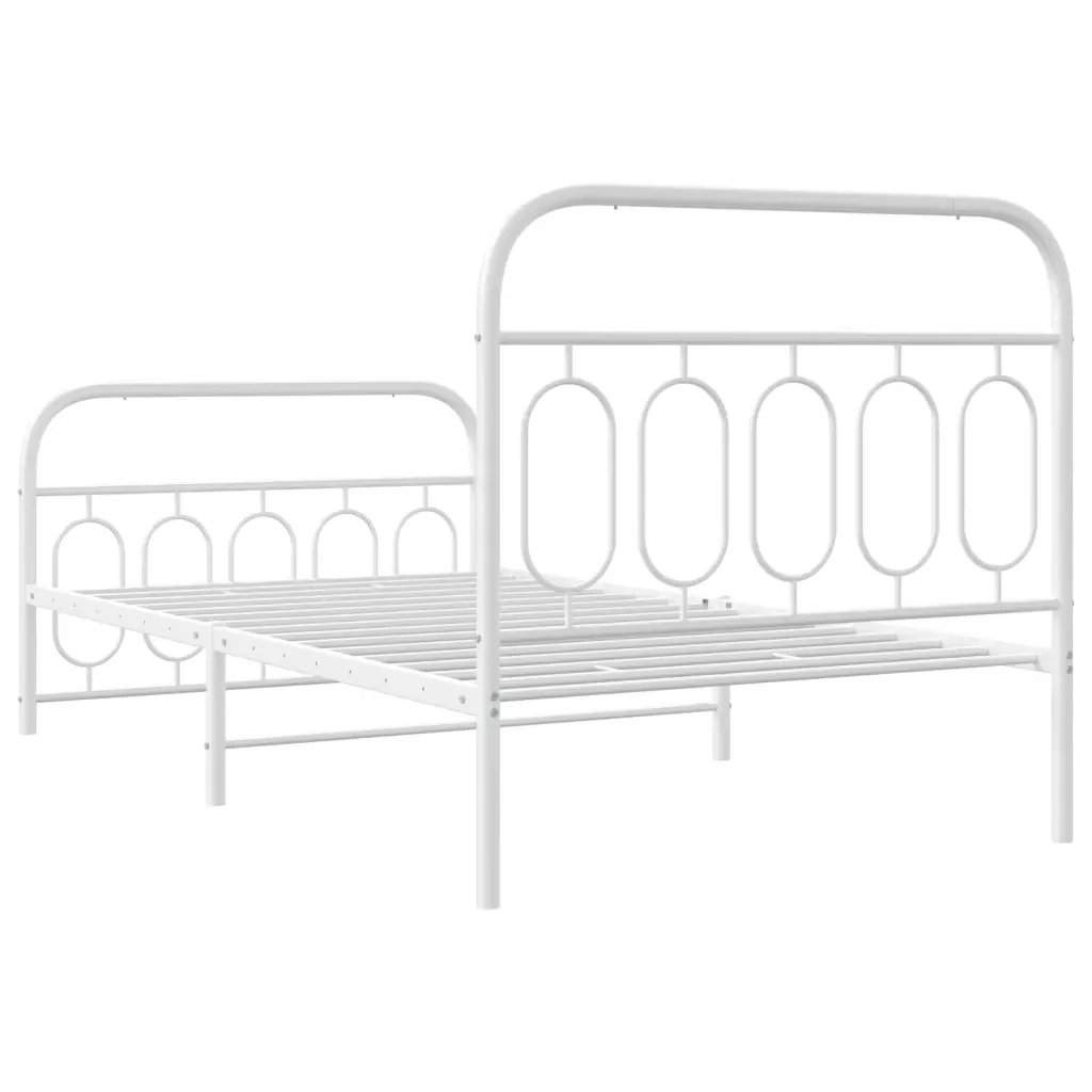 Letto singolo | Letto per adulti | Giroletto con Testiera e Pediera Metallo Bianco 100x200 cm - Image 6