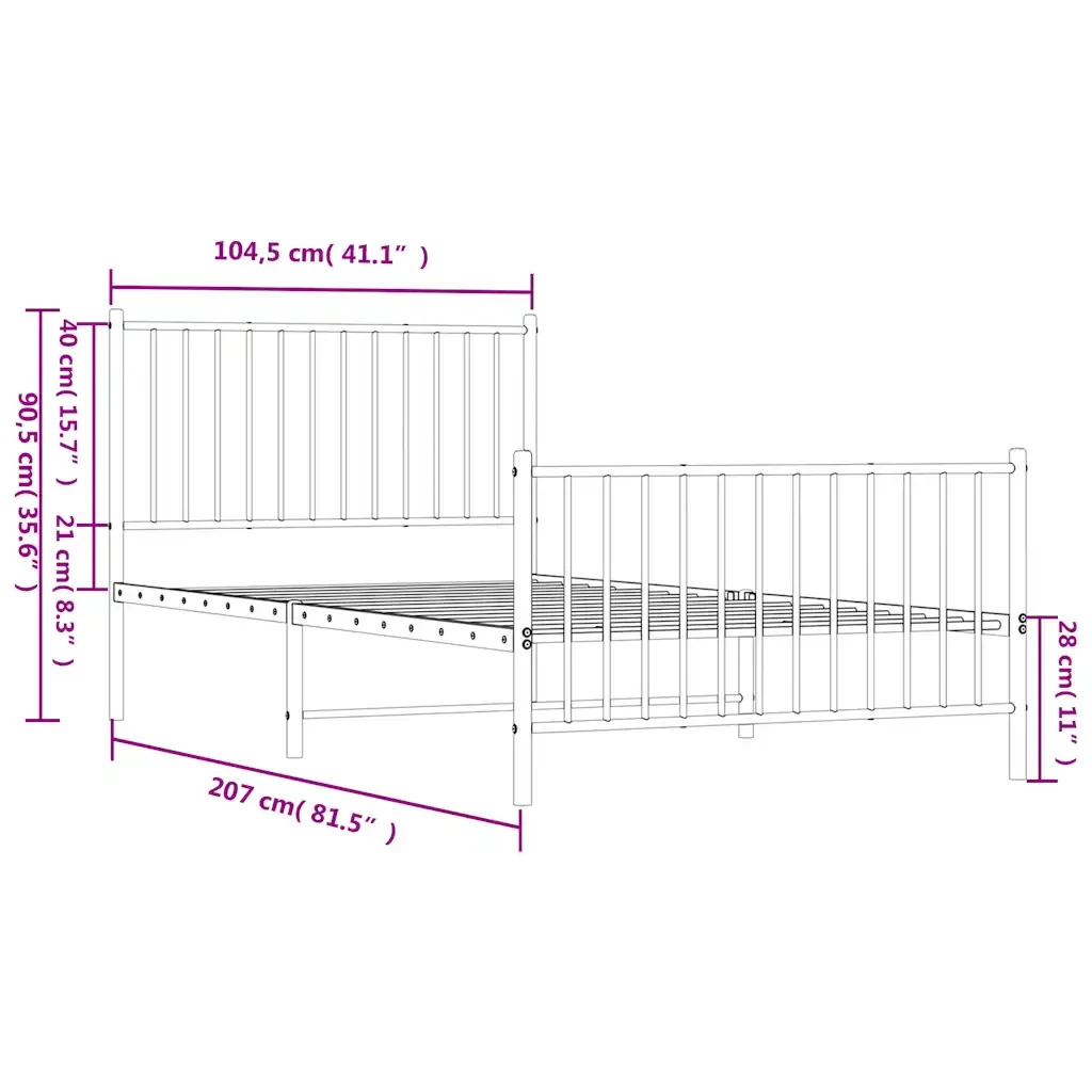 Letto singolo | Letto per adulti | Giroletto con Testiera e Pediera Metallo Bianco 100x200 cm - Image 10