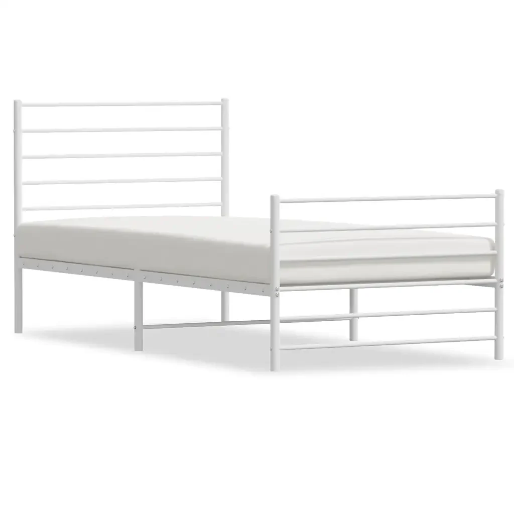 Letto singolo | Letto per adulti | Giroletto con Testiera e Pediera Metallo Bianco 100x200 cm