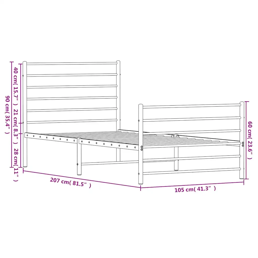 Letto singolo | Letto per adulti | Giroletto con Testiera e Pediera Metallo Bianco 100x200 cm - Image 10