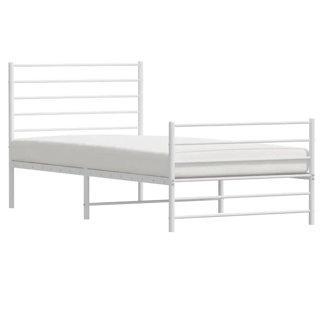 Letto singolo | Letto per adulti | Giroletto con Testiera e Pediera Metallo Bianco 100x200 cm - Image 5