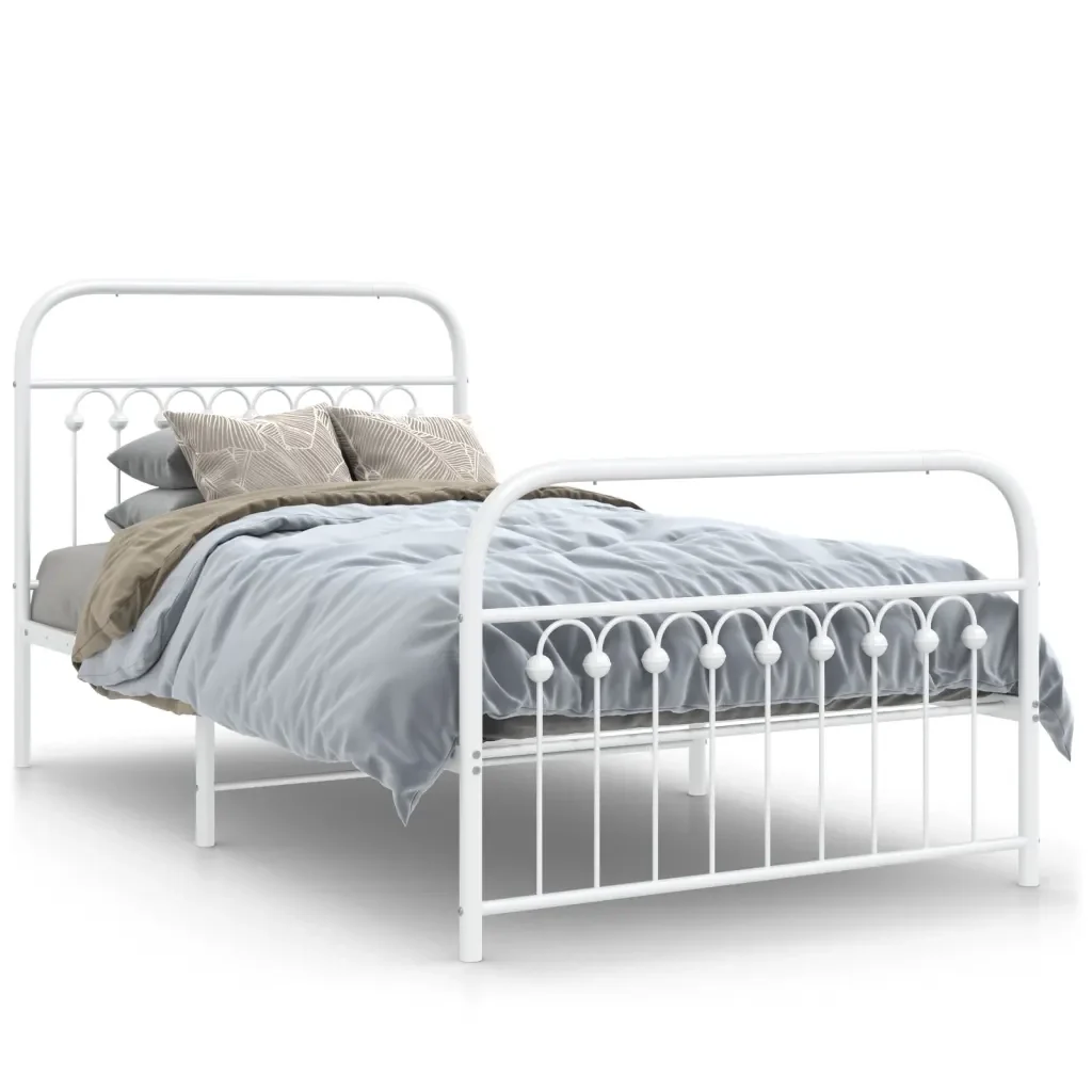 Letto singolo | Letto per adulti | Giroletto con Testiera e Pediera Metallo Bianco 100x200 cm