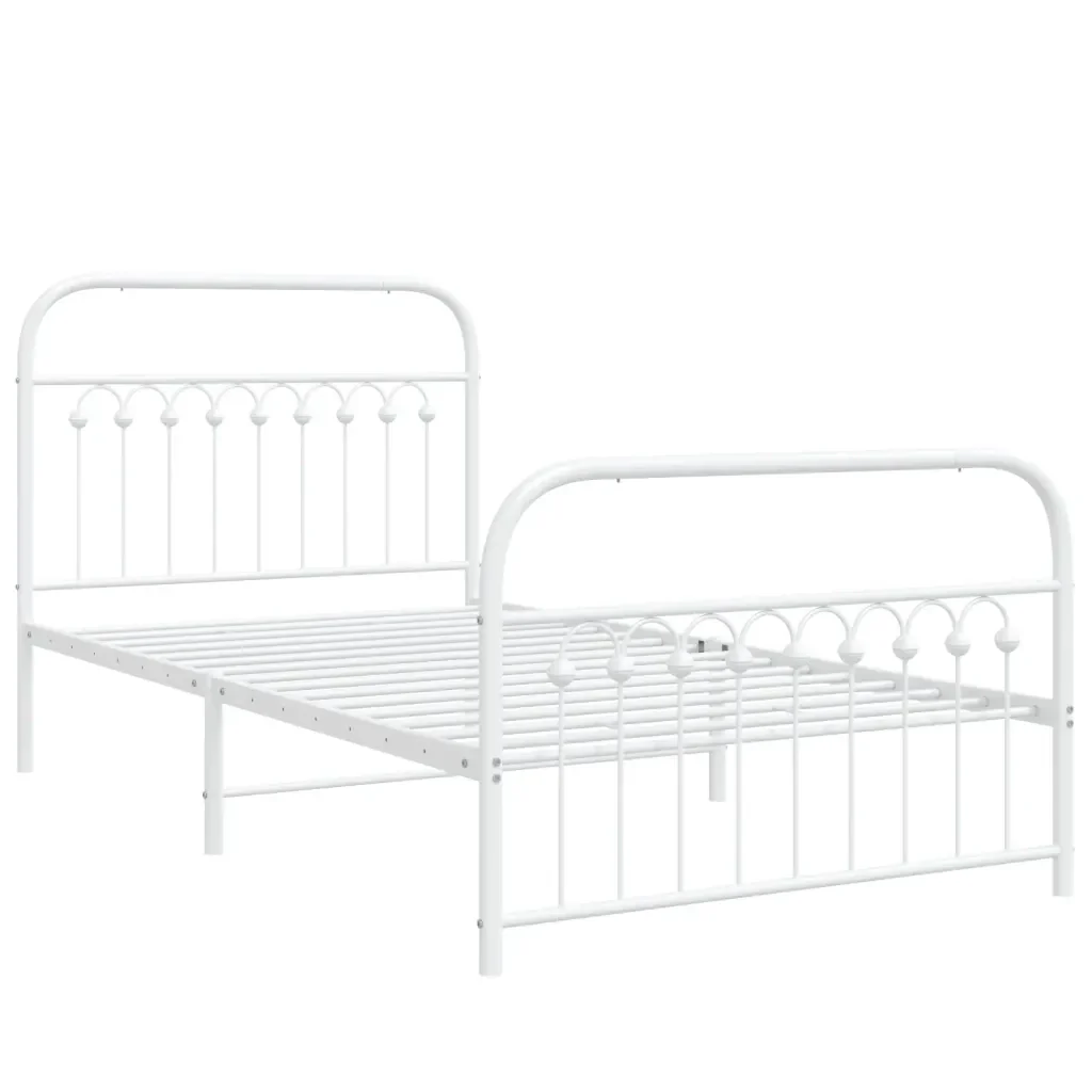 Letto singolo | Letto per adulti | Giroletto con Testiera e Pediera Metallo Bianco 100x200 cm - Image 4