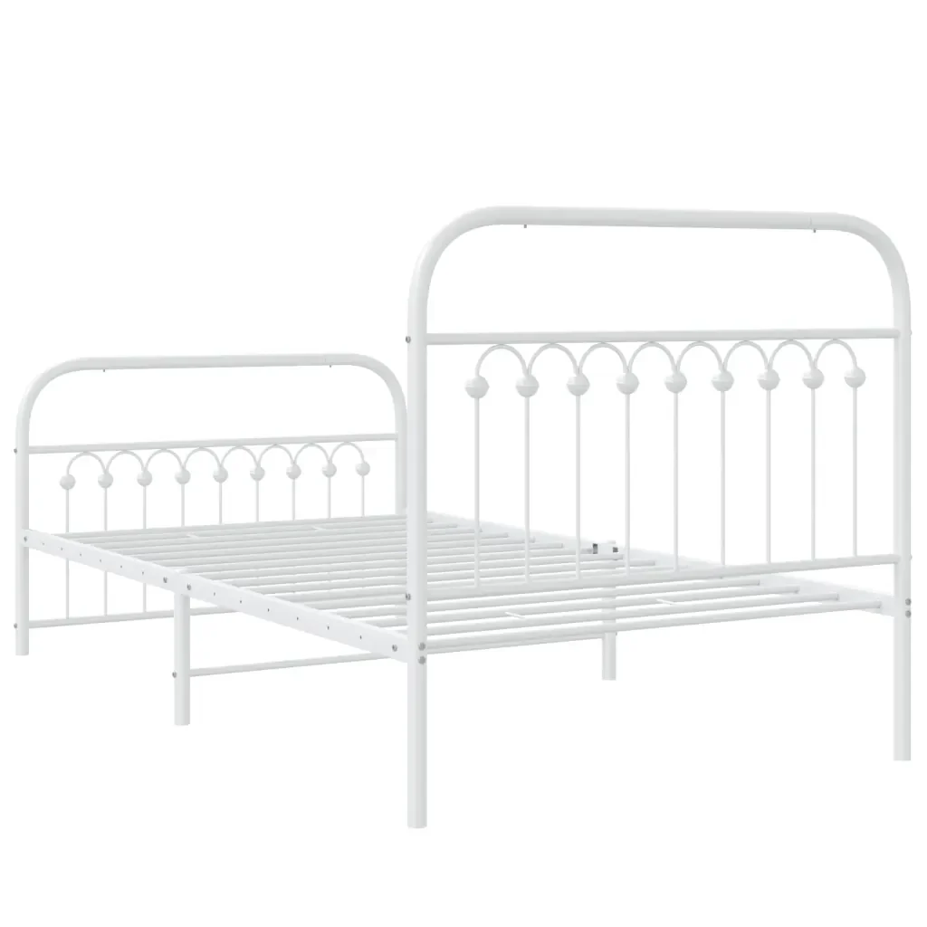 Letto singolo | Letto per adulti | Giroletto con Testiera e Pediera Metallo Bianco 100x200 cm - Image 6