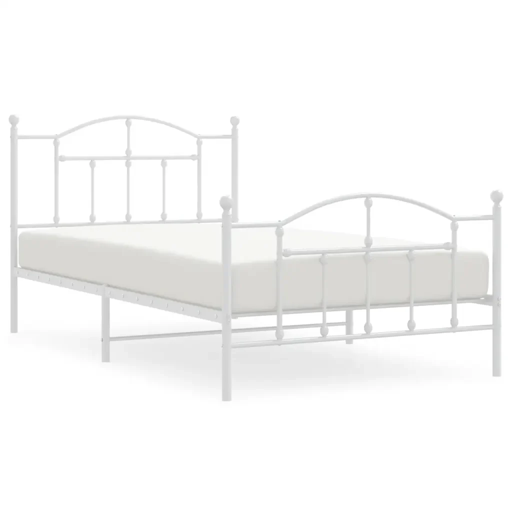 Letto singolo | Letto per adulti | Giroletto con Testiera e Pediera Metallo Bianco 100x200 cm