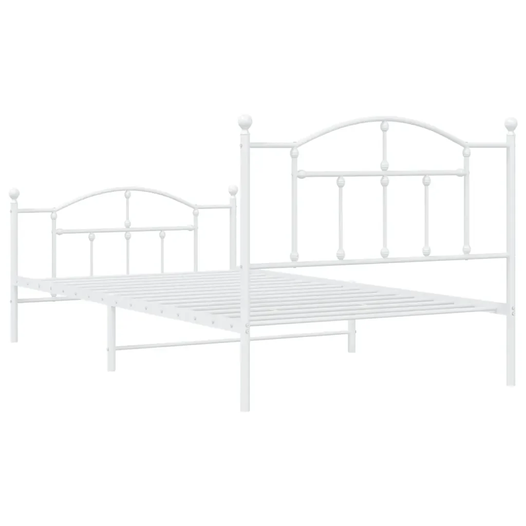 Letto singolo | Letto per adulti | Giroletto con Testiera e Pediera Metallo Bianco 100x200 cm - Image 8