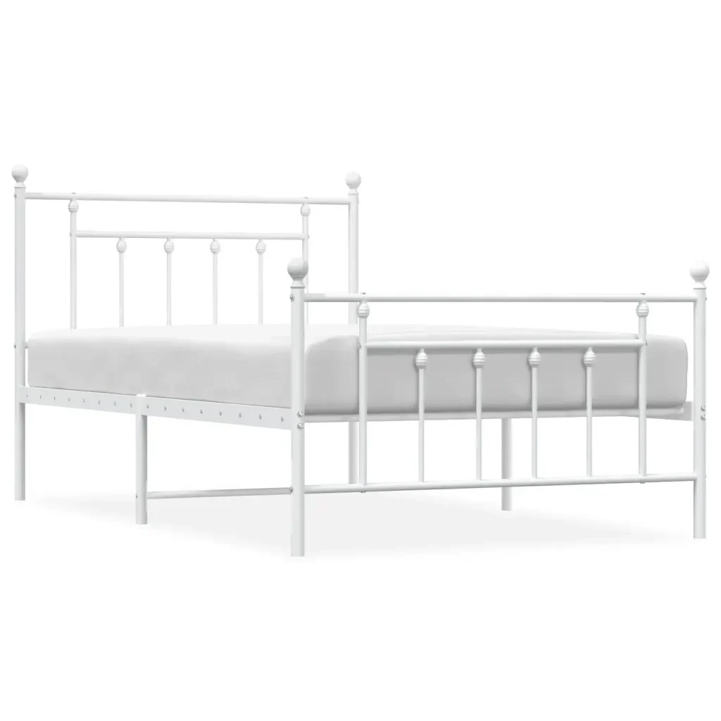 Letto singolo | Letto per adulti | Giroletto con Testiera e Pediera Metallo Bianco 100x200 cm