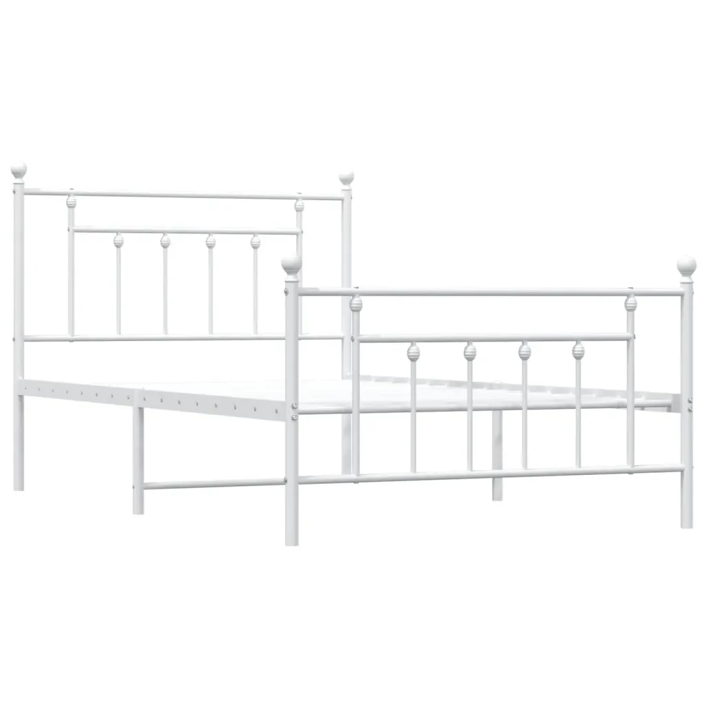 Letto singolo | Letto per adulti | Giroletto con Testiera e Pediera Metallo Bianco 100x200 cm - Image 3
