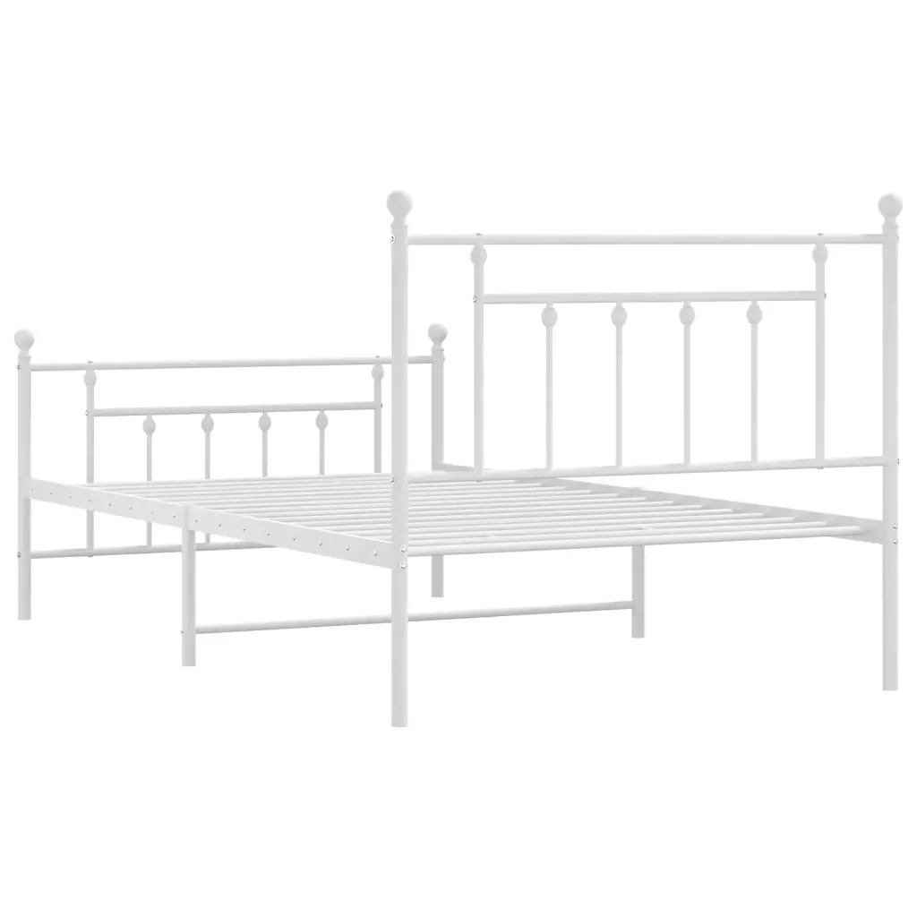 Letto singolo | Letto per adulti | Giroletto con Testiera e Pediera Metallo Bianco 100x200 cm - Image 8