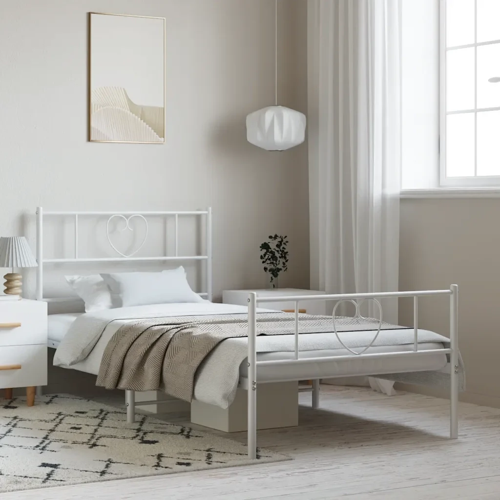 Letto singolo | Letto per adulti | Giroletto con Testiera e Pediera Metallo Bianco 100x200 cm - Image 2