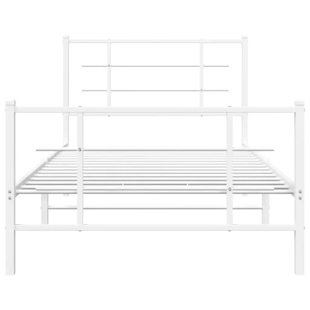 Letto singolo | Letto per adulti | Giroletto con Testiera e Pediera Metallo Bianco 100x200 cm - Image 5