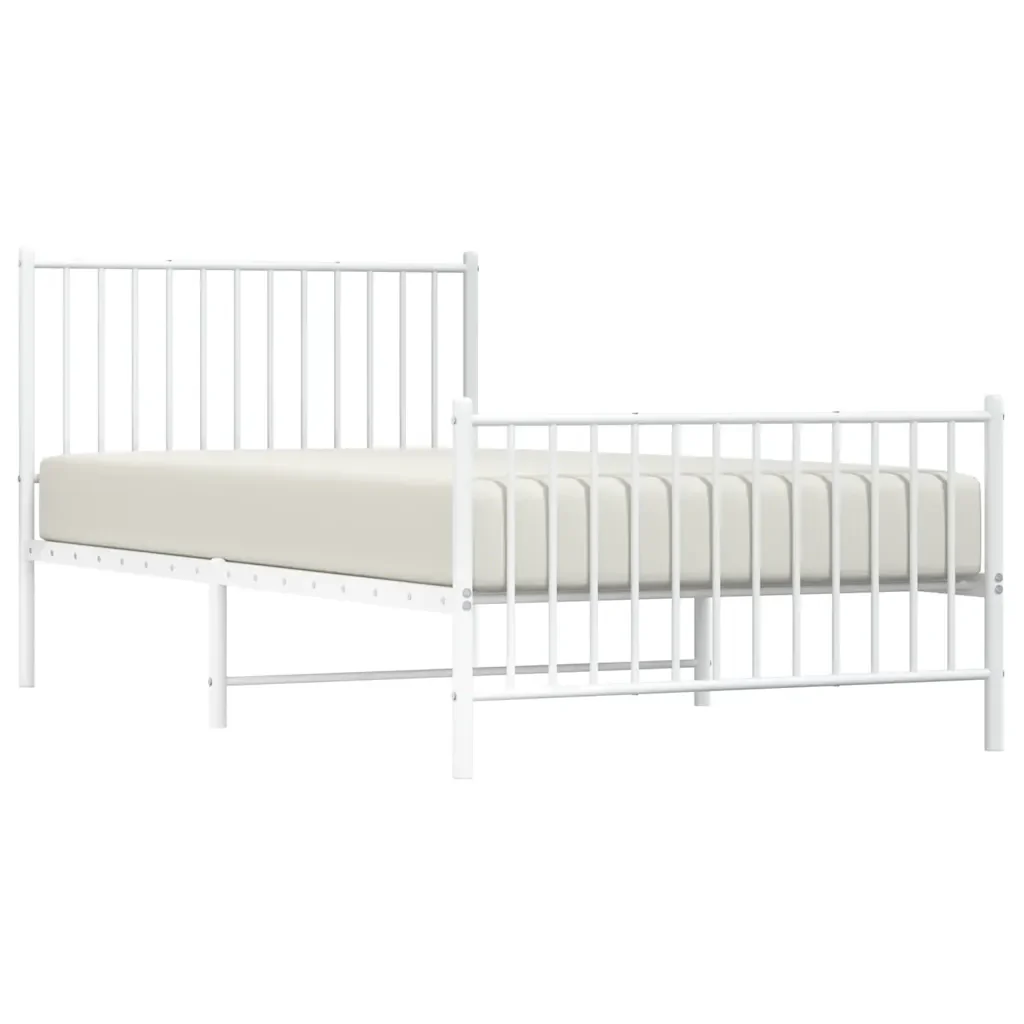 Letto singolo | Letto per adulti | Giroletto con Testiera e Pediera Metallo Bianco 100x200 cm - Image 5